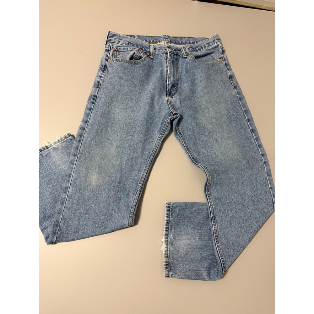 Levis 505 Regular Fit Straight Leg Light Wash Denim Jeans Mens 34x30 Blue